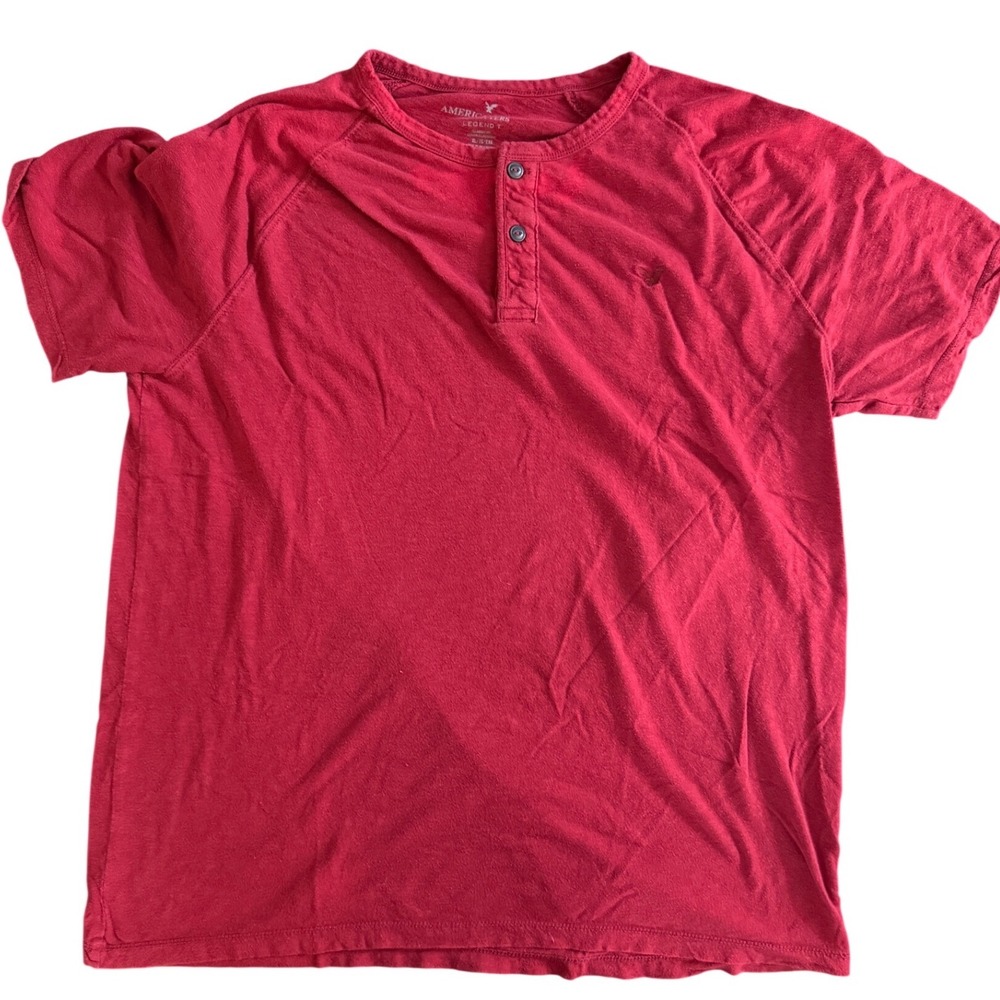 American Eagle Mens Henley Short Sleeve Legend Tee Red Size XL 04/15 8187